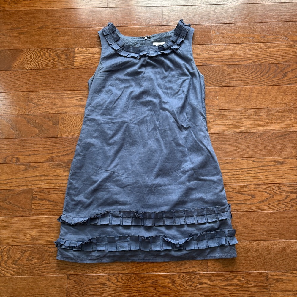 ANN TAYLOR LOFT Tunic Sleeveless Ruffle Mini Dress Blue 2
